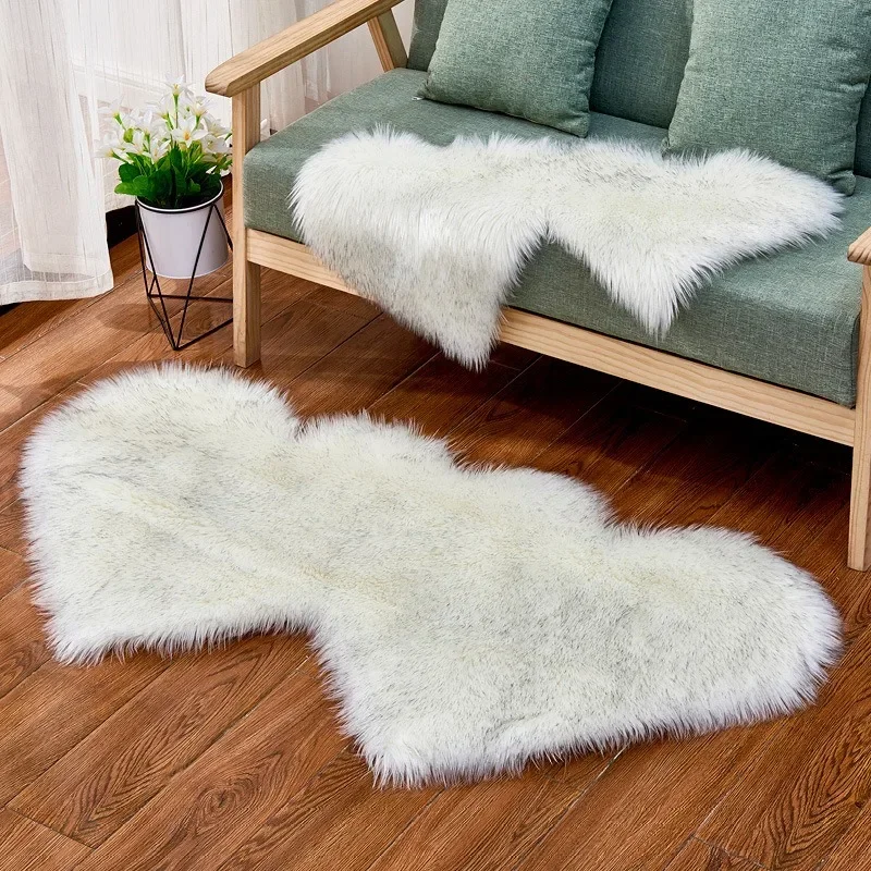 

Heart Shaped Wool Sheepskin Rugs Faux Fur Non Slip Bedroom Shaggy Carpet