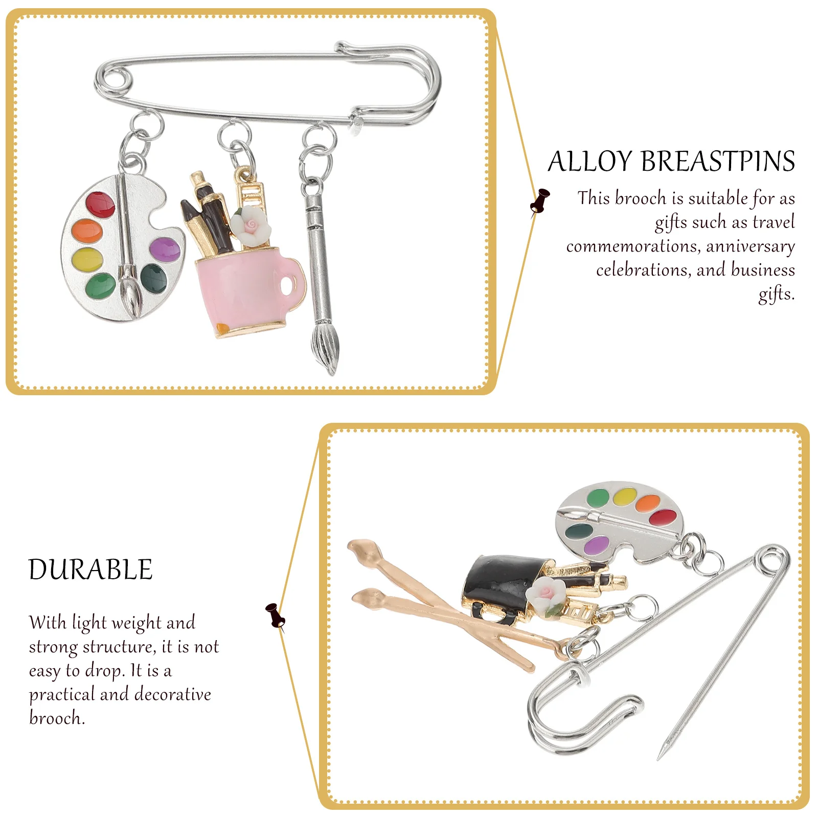 

2 pcs Paintbrush Brooch Alloy Artist Lapel Pin For Travel Gift Anniversary Decoration Clothes Breastpin Fashion Jewelry