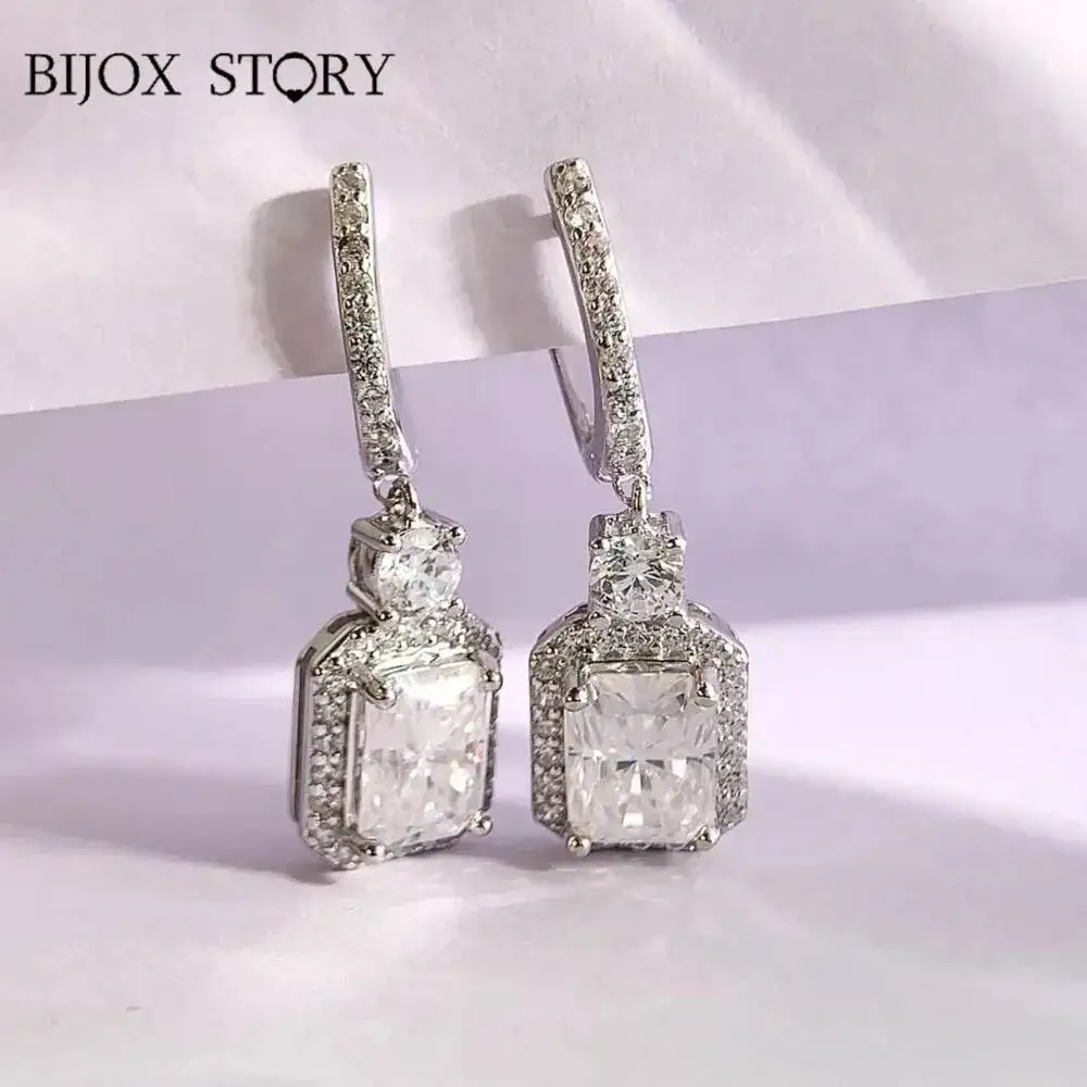 4cttw Moissanite Earrings S925 Sterling Silver 2 Carats 6*8mm Clear White Radiant Cut Elegant Female Wedding Moissanite Jewelry