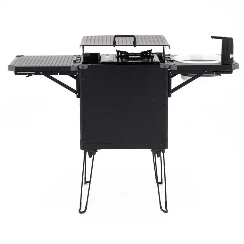 All-in-One Aluminum Outdoor Car Camping Kitchen Box Cookware with Stove Cutting Board Sink for Family Outdoor Cooking Foods, BBQ