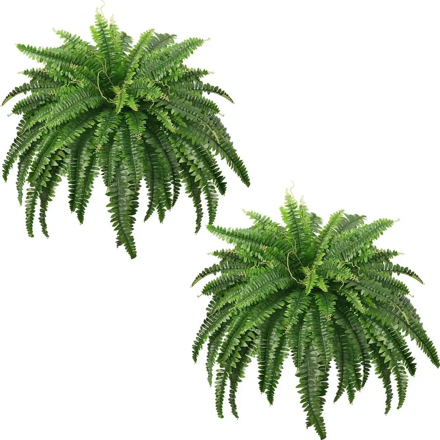 

Fake Ferns, Realistic Large Artificial Bush Plants, 2 Artificial Boston Ferns with 59 Fronds for Outdoors Planter Indoor Home Ga