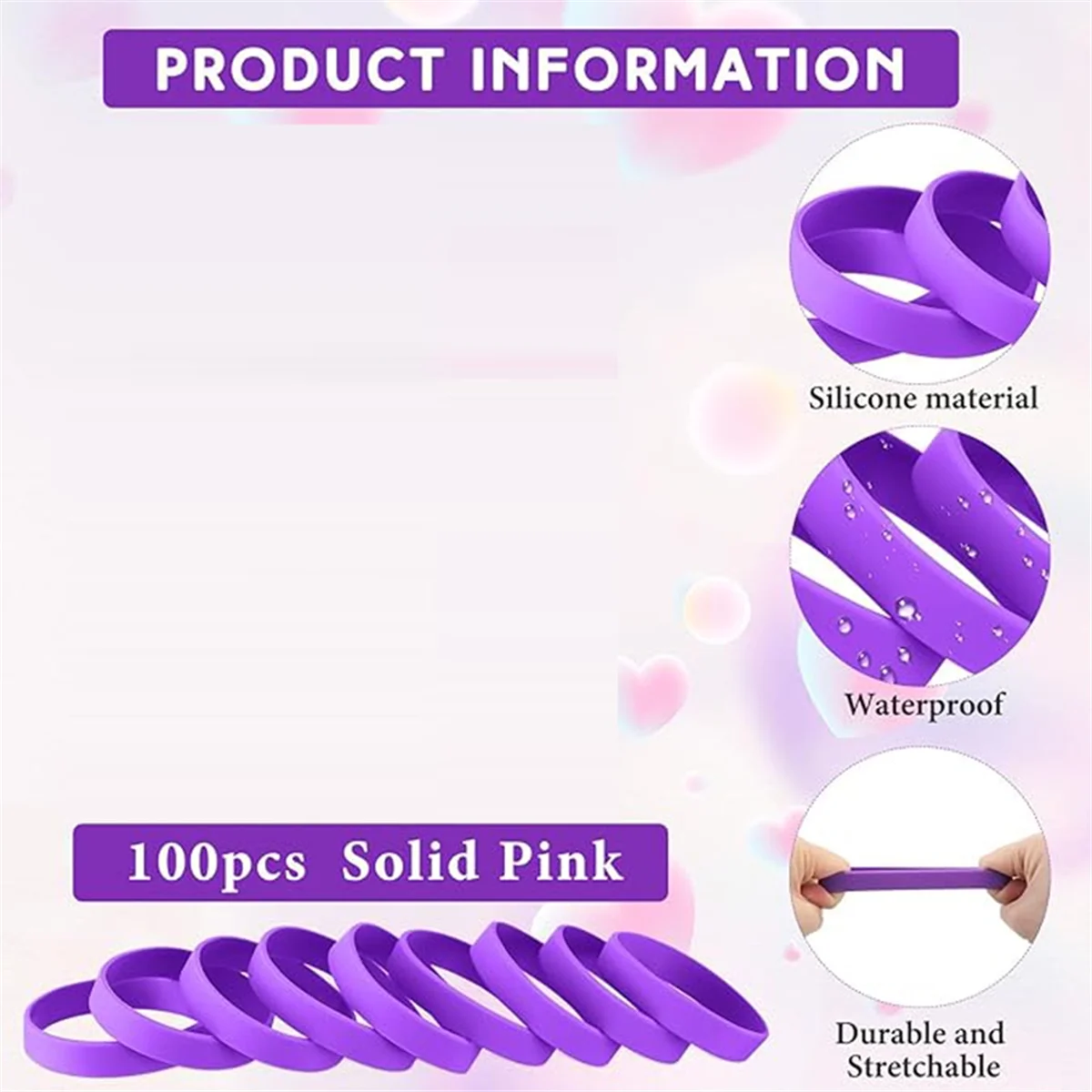

Hot! 100Pcs Blank Elastic Solid Color Silicone Wristbands Stretch for Men Women Teens Gifts Students Sports Party Supplies,B