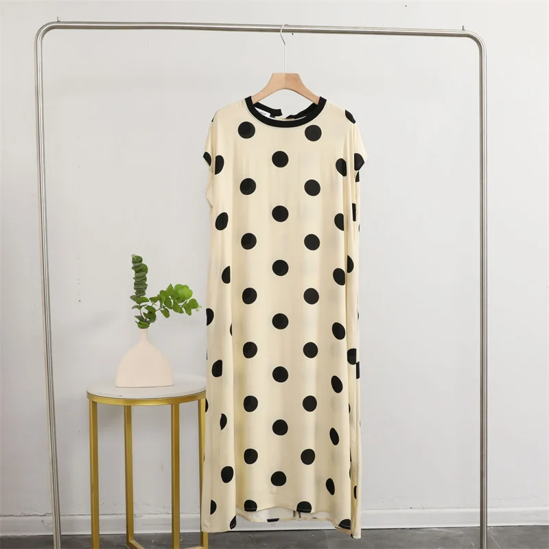 Fashion Plaid And Dot Night Dress Women Loose Cotton Short Sleeve Sleepwear Nightgowns Summer Ladies Nightwear Sleeping Clothes - view 4