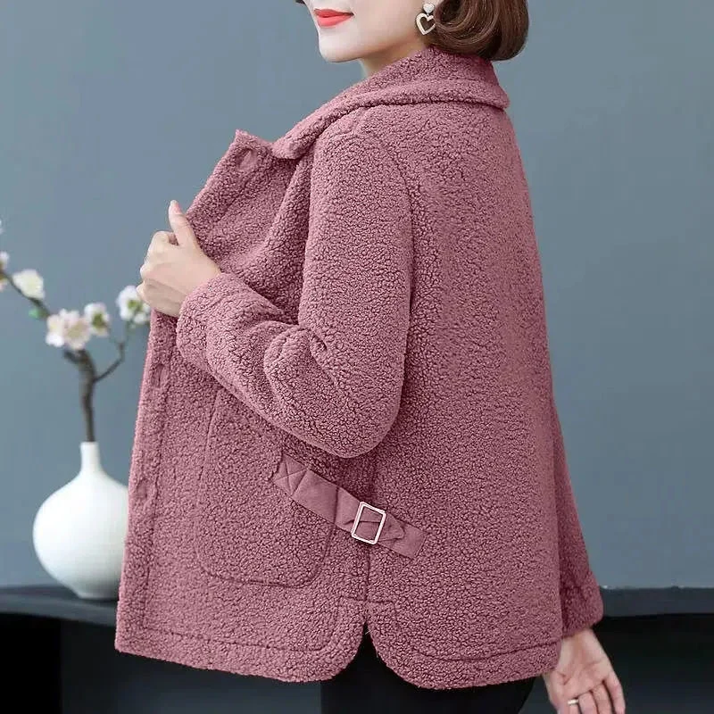 Mother's Autumn Winter Coat With Lambswool And Fur Short Granular Cashmere Coat For Women Foreign Imitation Sheep Shearing Coat