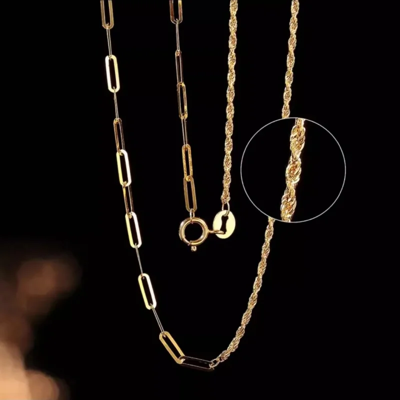 

Real 18K Gold Necklace Au750 Gold Hemp Rope Geometric AB Chain Fresh and Versatile Fashion Women's Boutique Jewelry Gift X2007