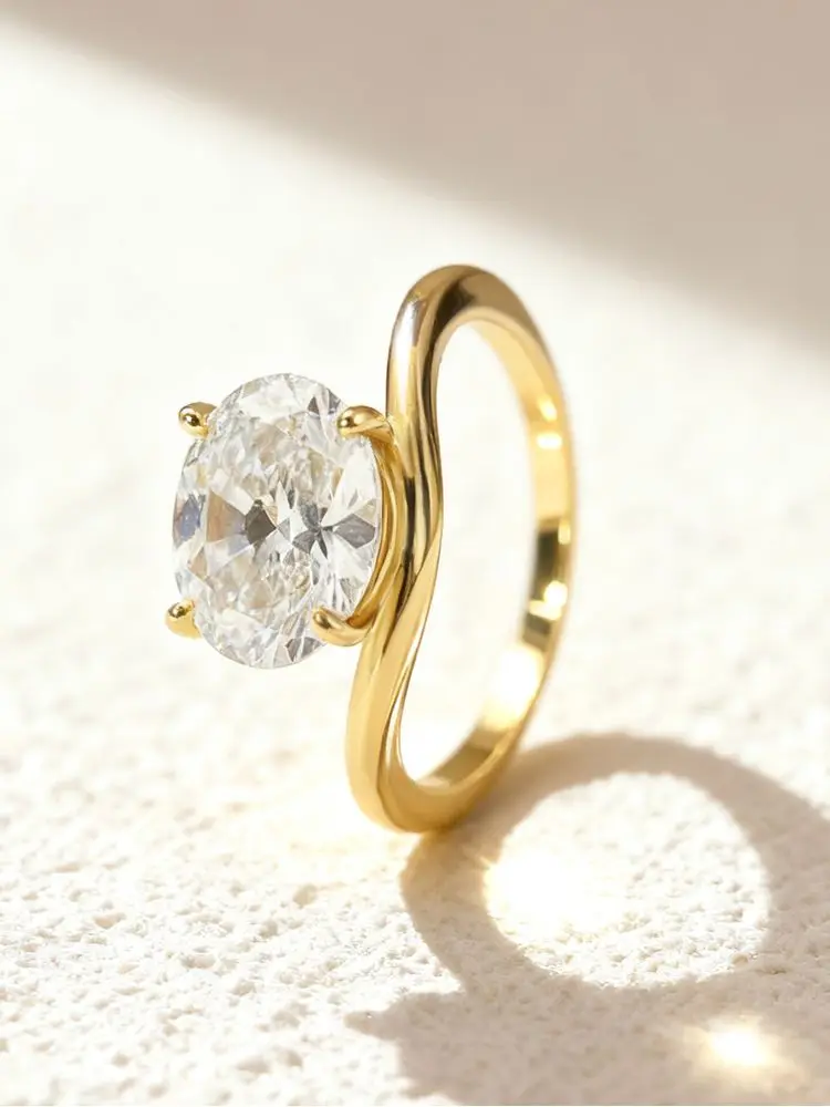 925 Sterling Silver Minimalism V-Shape Oval Zircon Ring For Women Anniversary Engagement Wedding High Quality Fine Jewelry