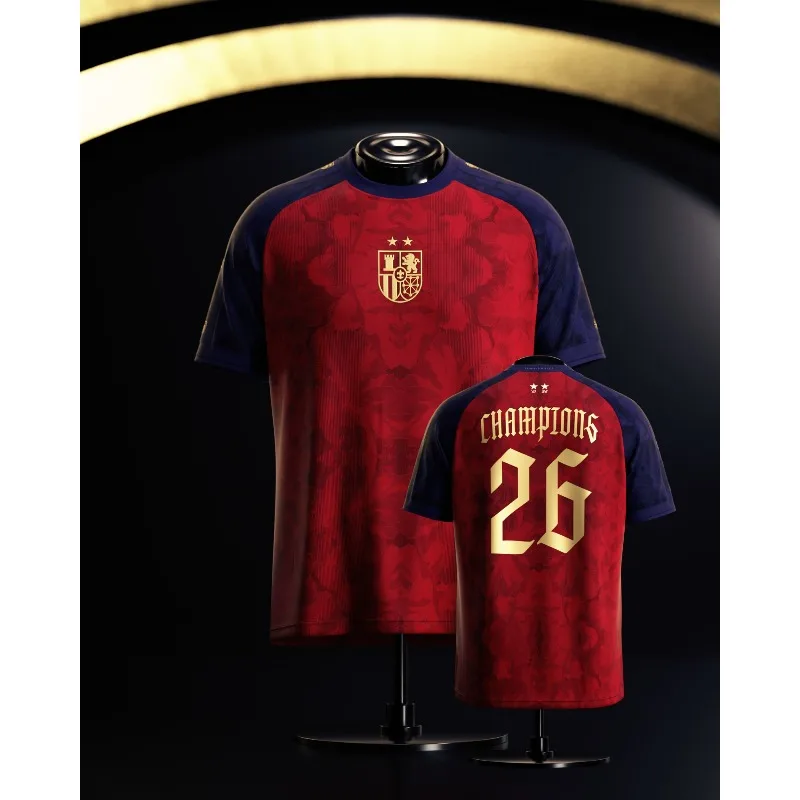 2026 Unisex 2-Sterne Spanien Trikot "CHAMPIONS 26" Kurzarm Fußballtrikot Atmungsaktives Mesh Casual Streetwear Sport-T-Shirt für Fans – Detail 4