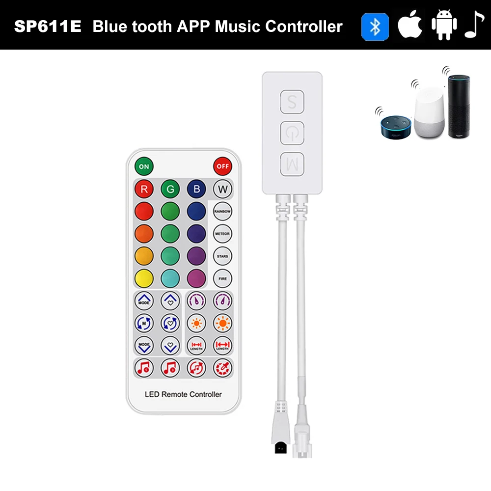 DC5-24V SP611E Bluetooth App Built In Mic Music Controller For WS2812B WS2811 Controller Addressable LED Pixel Light Strip