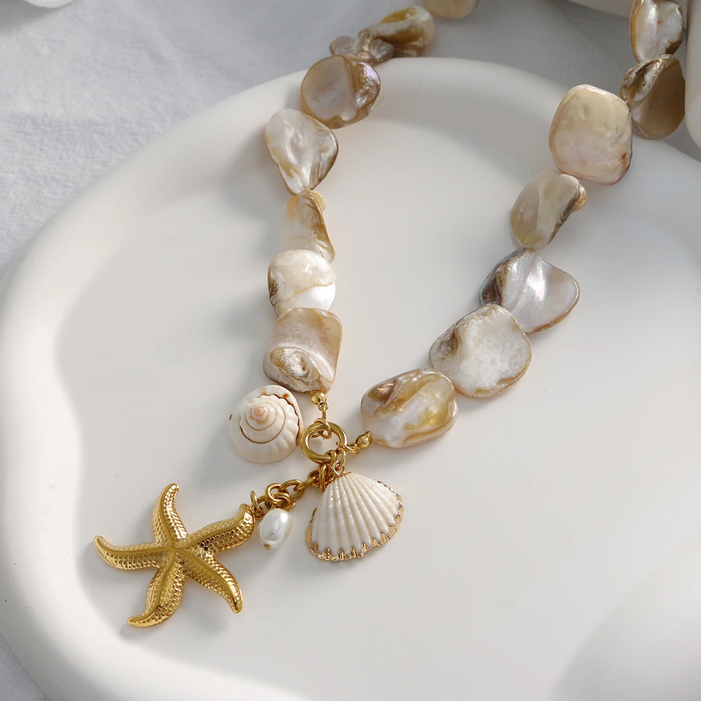 Natural Shell Beaded Necklace for Girls Summer Beach Atmosphere Starfish Pendant Choker Chain Women High -quality Jewellery Gift