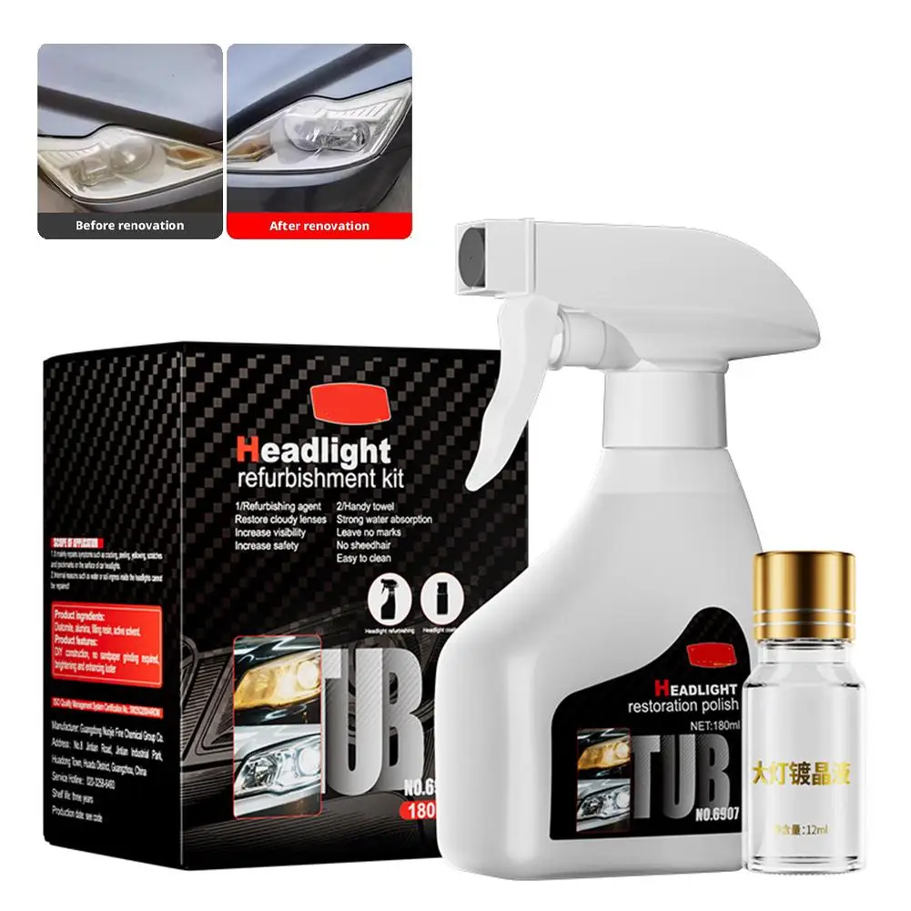 Car Headlight Refurbishment Polishing Fluid Scratches Yellowing Aging Blurring Remover Headlight Polish Liquid Car Care 180ml