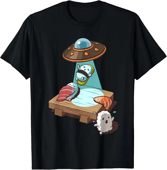 Sushi UFO Alien Abduction T-Shirt Y2k Japanischer Feinschmecker Ästhetische Kleidung Humor Einzigartiges Neuheitsgeschenk Niedliche Cartoon-T-Shirts – Detail 19