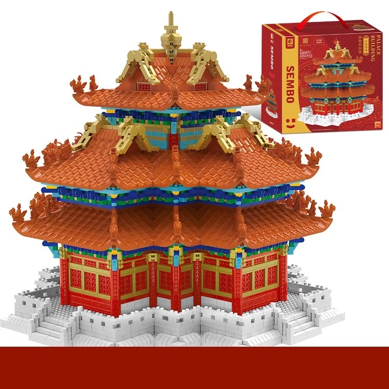 SEMBO Corner Building Blocks China Forbidden City Model Series Large Size Ornaments Kawaii Assembly  Birthday Gift