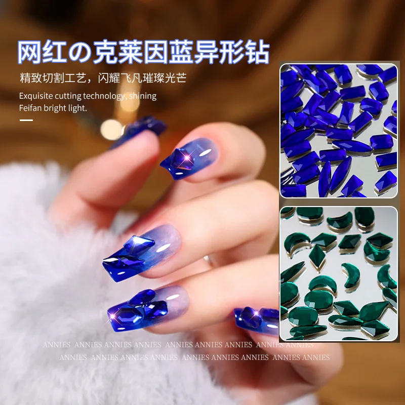 

100pcs Mix Crystal AB Aurora Diamond Klein Blue Rhinestones 3D Glitter Shiny Nail Art Strass Crystal Gems Stones Nail Accessory