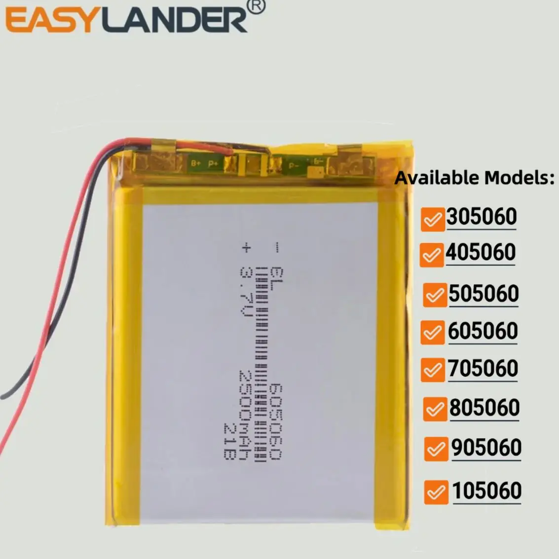 605060 3.7V 2500mAh Rechargeable li-Polymer Li-ion Battery 305060 405060 505060 705060 805060 905060 105060 125060