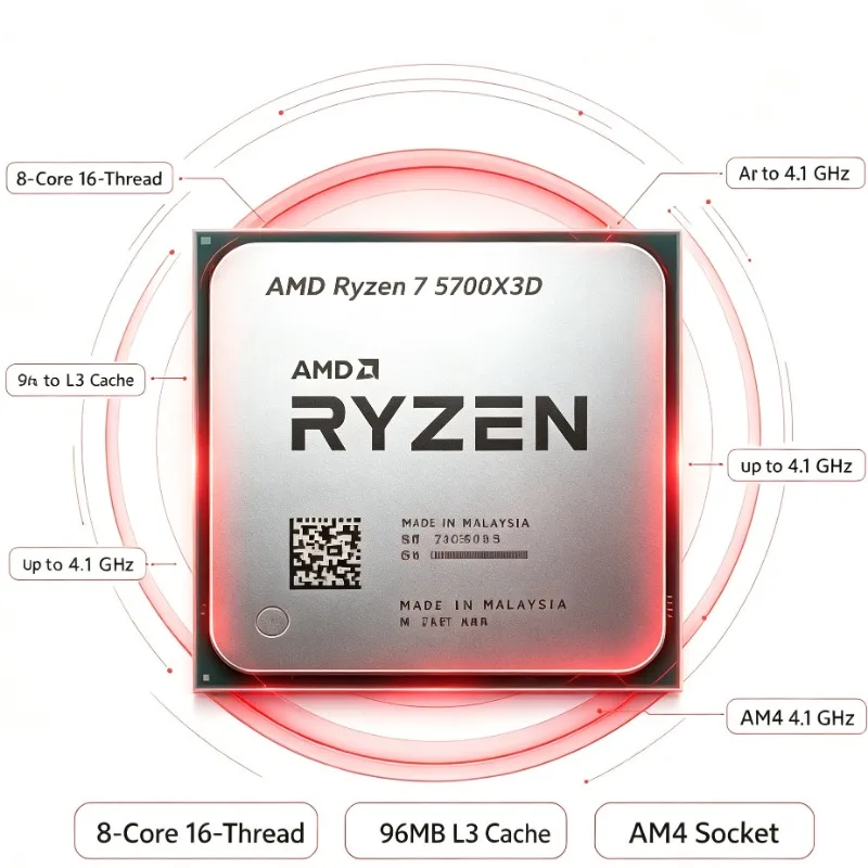 Ryzen 7 5700X3D Processor AM4 8 Core 16 Thread 105W DDR4 Gaming Desktop Processor Without Cooler