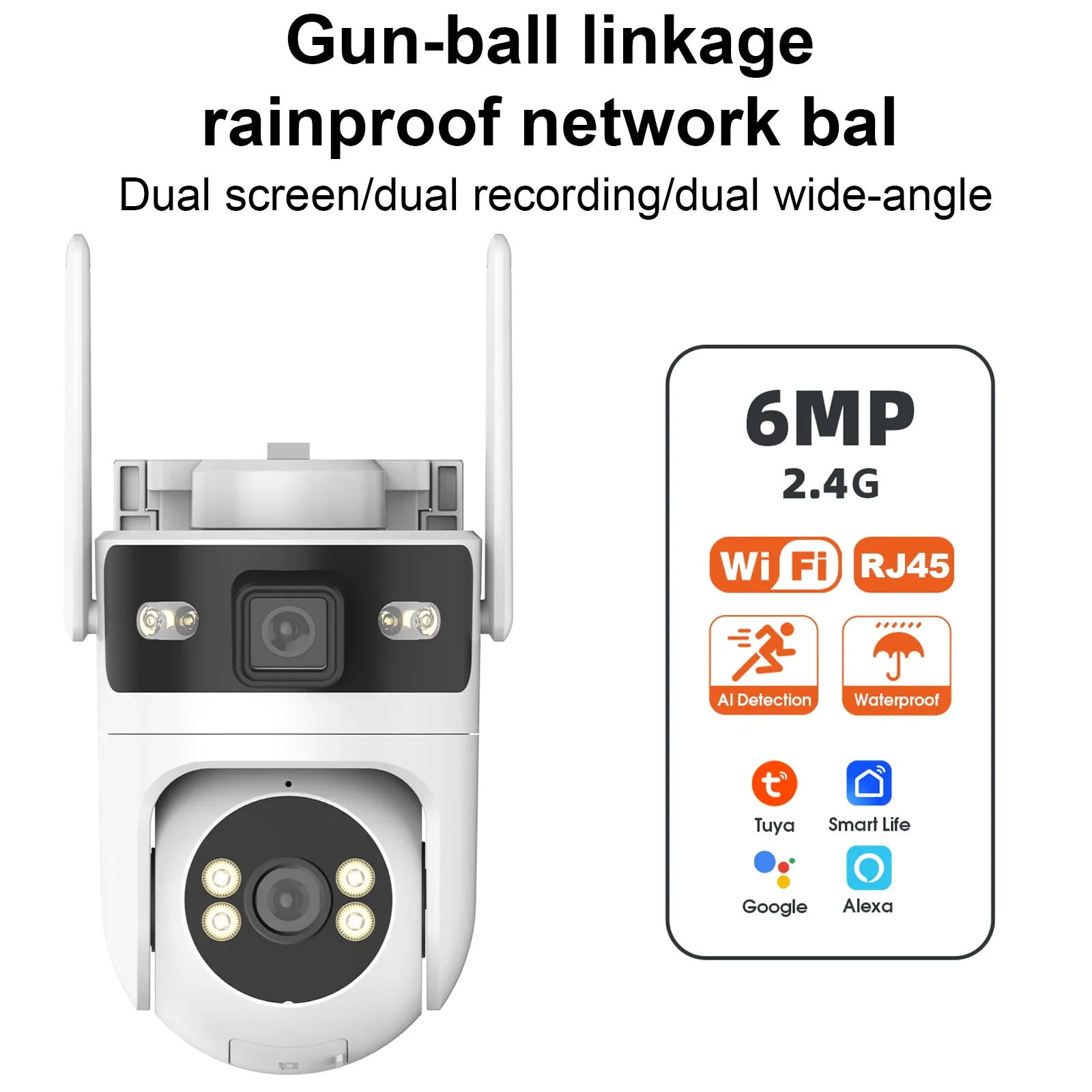 Tuya Security Camera Dual Lens 6MP WiFi Outdoor Protection Motion Tracking Cam Video Surveillance Google Home Alexa Smart Life