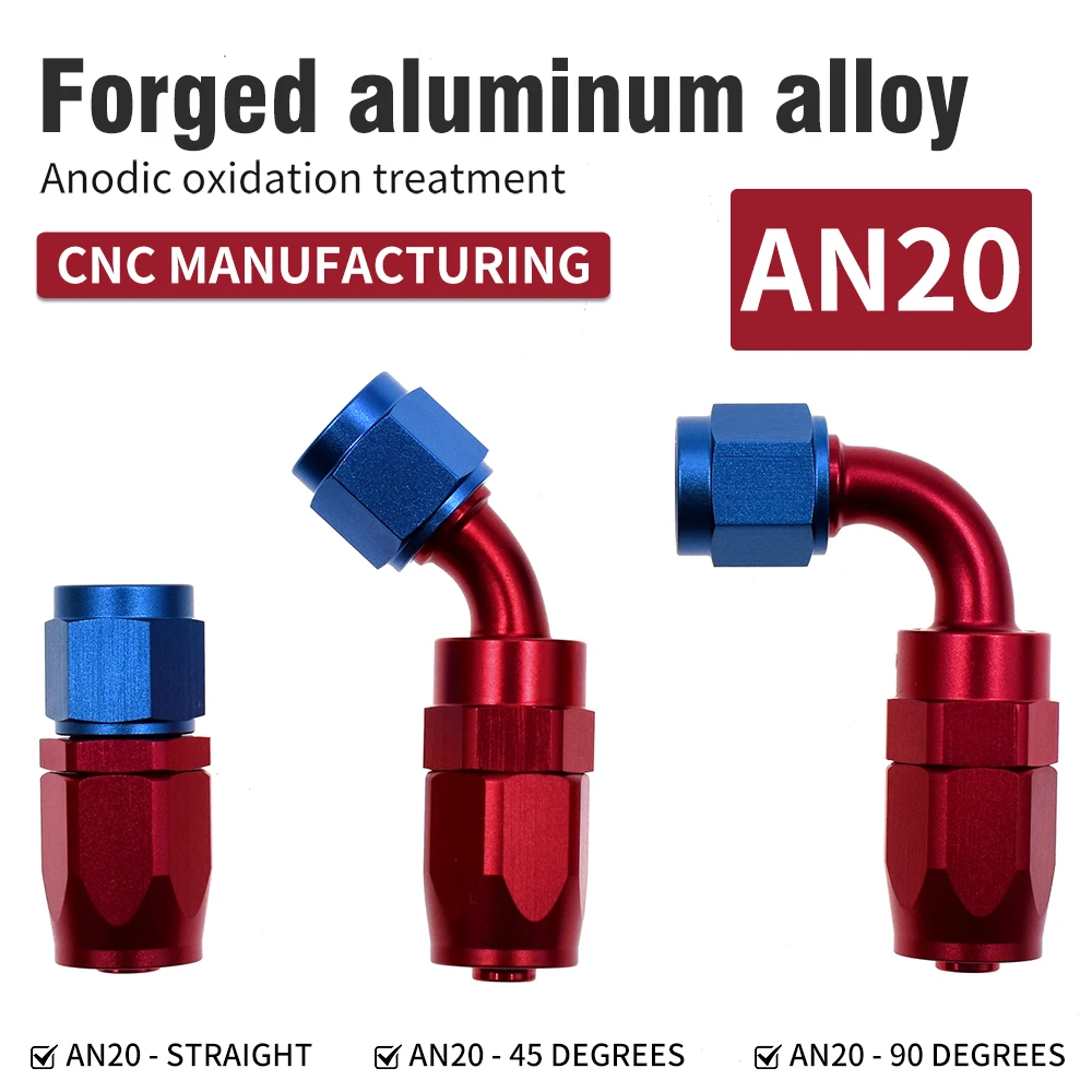 AN20 Forged Aluminum Alloy Swivel Hose End Fitting 0° 45° 90° 120° 150° 180° Universal Oil Fuel Line Connector Car Modified Oil