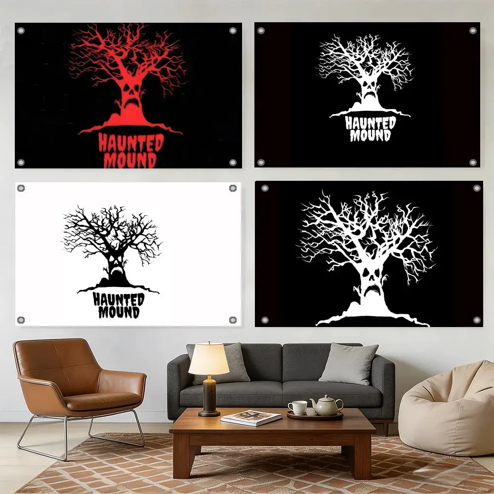 S-Senatary Haunted Mound Flags Home Yard & Garden Decor Banner - Indoor Outdoor Wall Hanging Flag