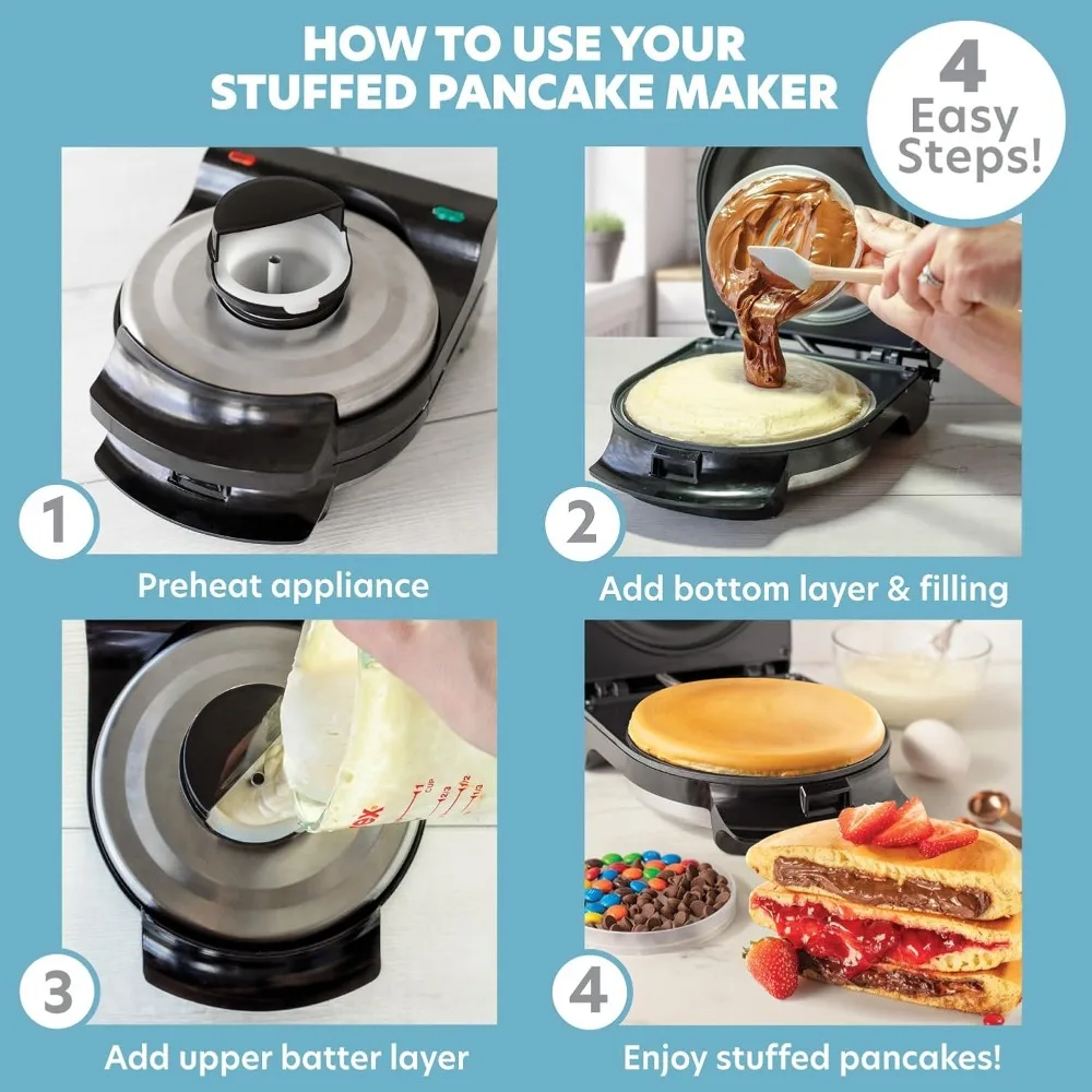 صانع الفطائر المحشو الكهربائي - اصنع الوافل أو كعكة المطعم العملاقة في دقائق إضافة حشوات للإفطار أو الحلوى اللذيذة