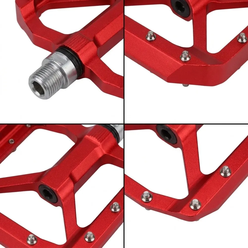 Red Lightweight Aluminum Alloy Sealed Bearing Wide Platform Bike Pedals Anti-Slip Spikes For Mountain Road Bicycle Cycling Part