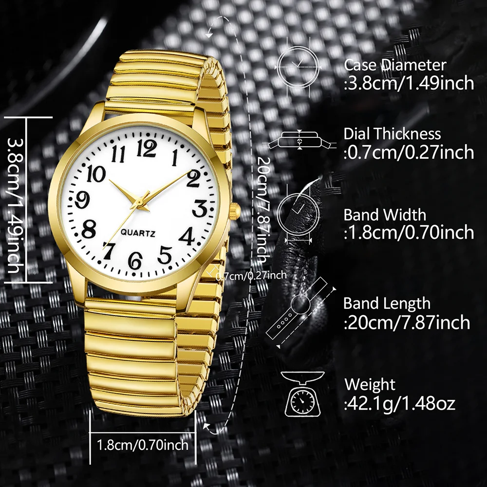 Luxury Gold 2pcs Round Quartz Watch With A Header, Couple Watch Set