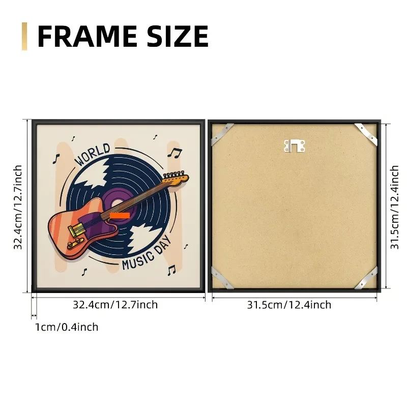 3pcs/Set 31x31cm Record Frame Black Vinyl Frames for Inch LP Record with Cove Easy Installation Picture Frame Wall Display Decor
