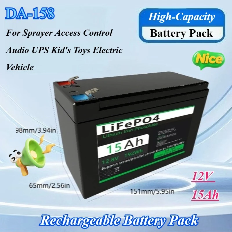 

DA-158 12V 15Ah LiFePO4 Rechargeable Battery for Sprayer Access Control Audio UPS Kid's Toys Electric Vehicle 12V Power Supply
