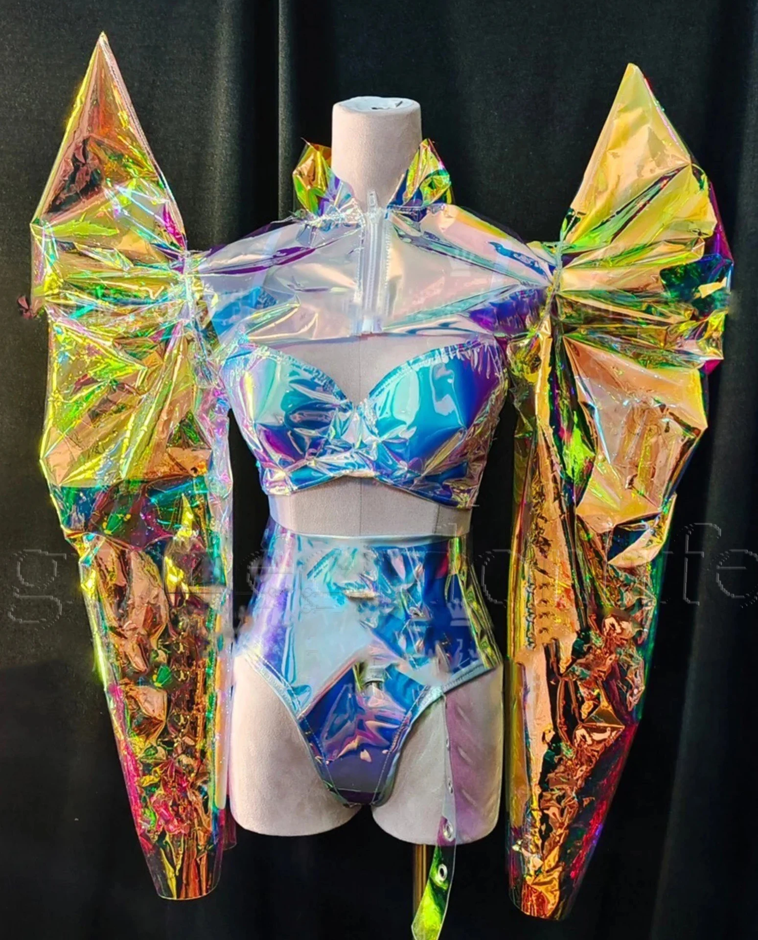 Bikini laser da donna Jazz Pole Dance Abiti Costume da cantante Manica esagerata Drag Queen Abbigliamento Bar DJ Gogo Stage Club wear