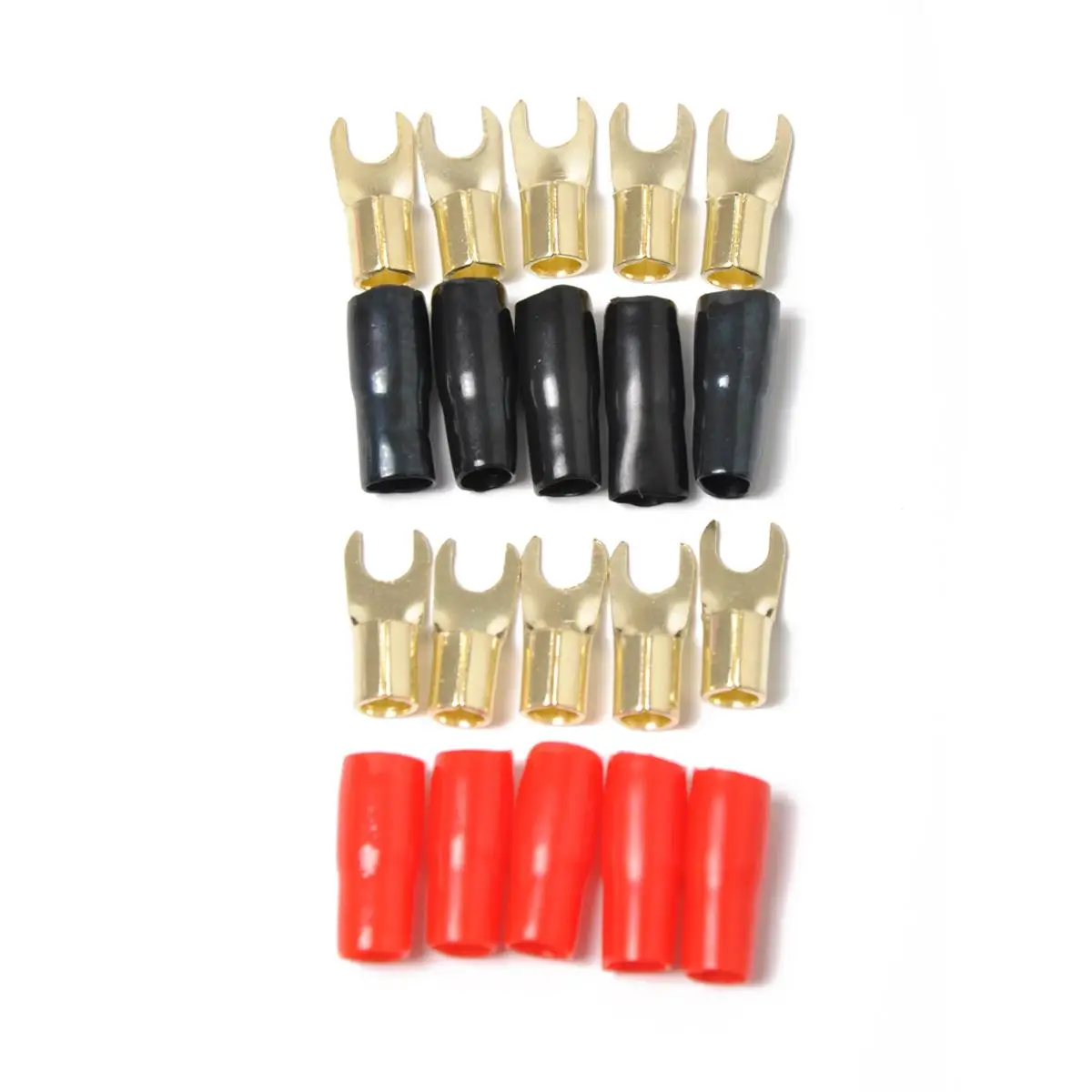 

5 Pairs 8ga Crimp Connectors Speaker Wire Terminals Copper Fork Gold Plated Anti Corrosion Flow Audio Sound Car