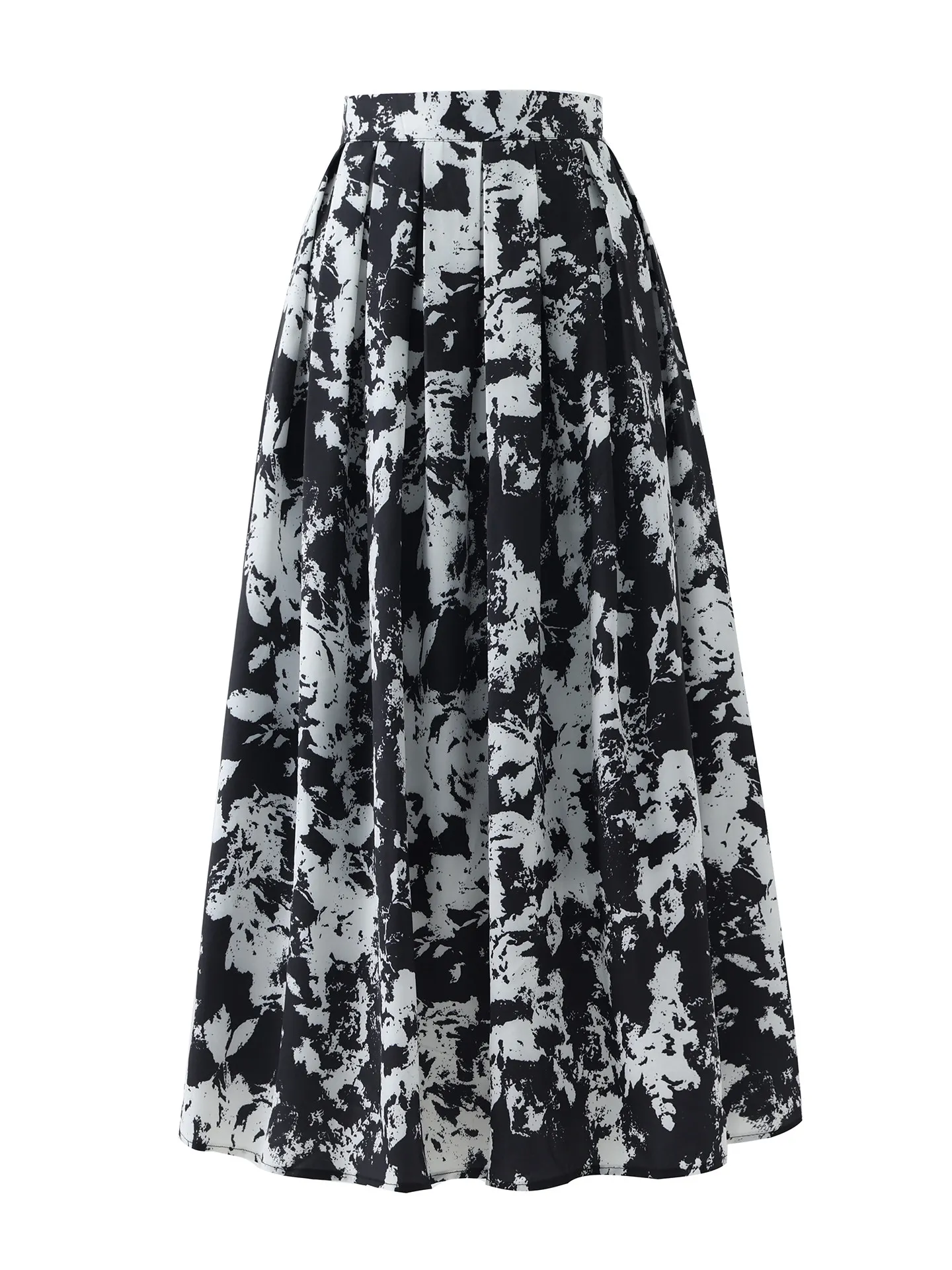 High Quality Spring Autumn Black Printing Ultra Long Skirt Women Elegant High Waist Umbrella Skirt Vintage Women A-line Skirts