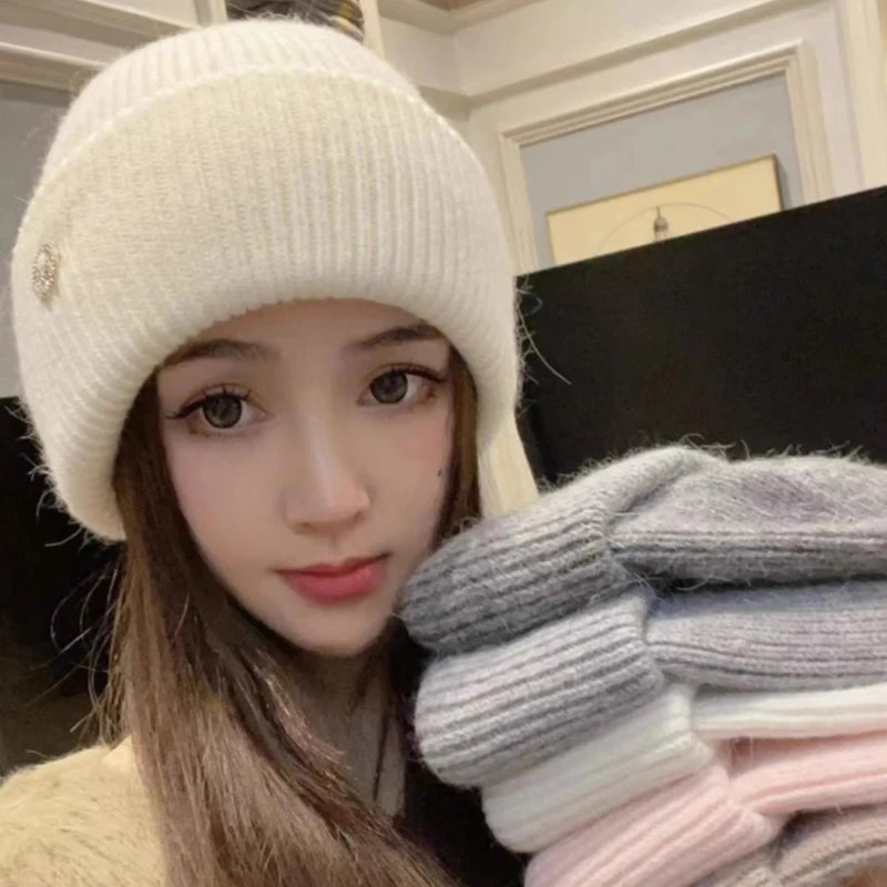 2024 Rabbit Fur Beanies Soft Warm Fluffy Winter Hat for Women Angora Knitted Hat Skullies Beanies Female Bonnet Woman Knit Cap