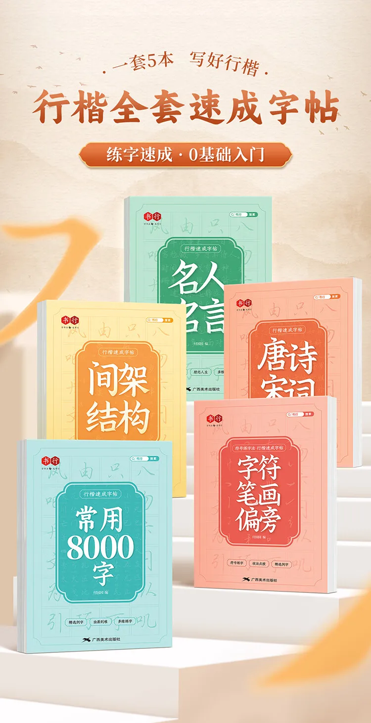 Professionelle chinesische Kalligraphie-Copybooks im Running-Kai-Stil mit Tang/Song-Poesie-Stroke-Guides, rotes Transparentpapier für alle Altersgruppen – Detail 2