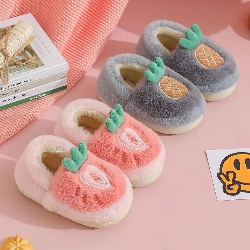 Pantuflas mullidas de algodón para niños, pantuflas de dibujos animados, otoño e invierno, para dormitorio de bebé, novedad