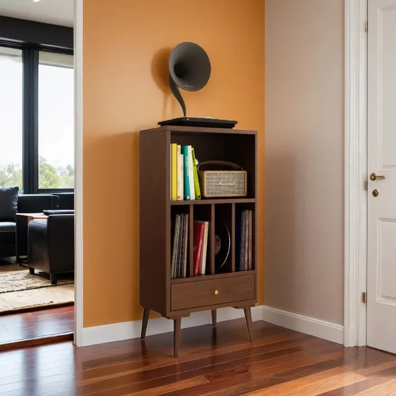 Nordic style solid wood bookshelf vinyl record player power amplifier storage cabinet multi-layer magazine cabinet