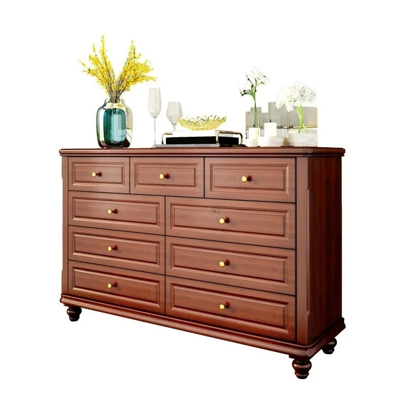 ls 42All solid wood nine-chest cabinet American bedroom storage simple with pumping storage cabinet