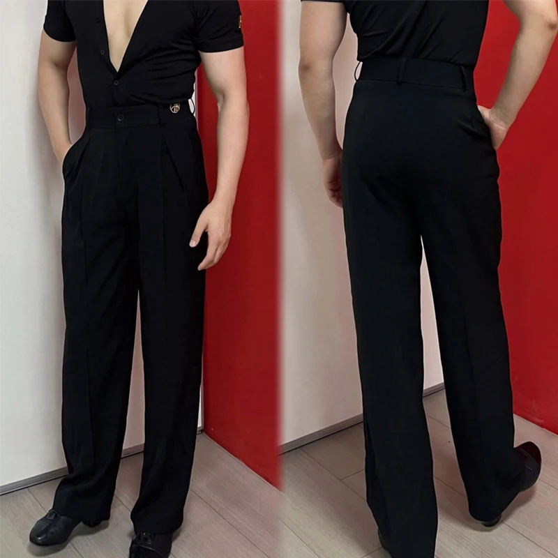 

Men Black Latin Dance Trousers Adults Samba Modern Dancing Pants Male National Standard Ballroom Dance Pants Stage Wear SL13201