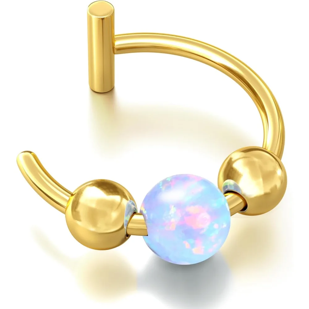 

Drperfect Opal Fake Nose Ring 20G 14K Gold Plated Nose Ring Faux Nose Rings for Women Hypoallergenic Fake Piercing Jewelry