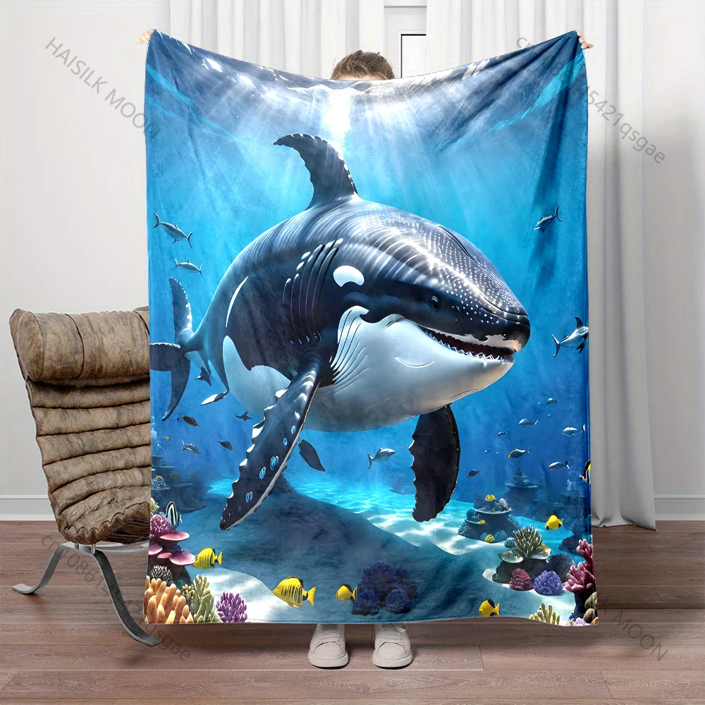 1PC Underwater whale scene pattern Blanket Flannel Material Soft Warm for All Seasons, Home Outdoor Camping Picnics RV