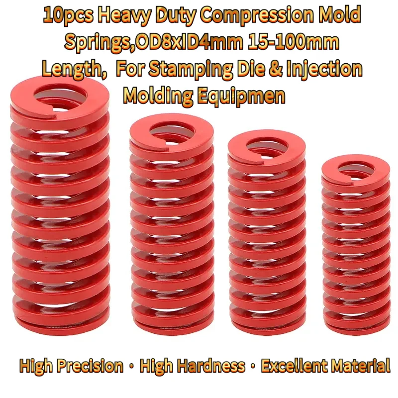 10pcs Heavy Duty Compression Springs,OD8xID4mm 15-100mm Length,  Stamping Die & Injection Molding Equipmen