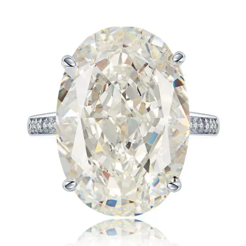 Vecalon 20CT 13*20mm Oval Cut Moissanite Ring For Women S925 Sterling Silver D Color Lab Diamond Sparkling Wedding Fine Jewelry