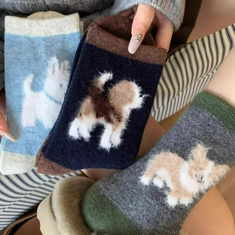 موضة Kawaii الكلب الجوارب شتاء دافئ الكرتون لطيف هزلي الحيوان منتصف أنبوب جوارب للنساء الفتيات المنزل النوم Sockings بالجملة #4