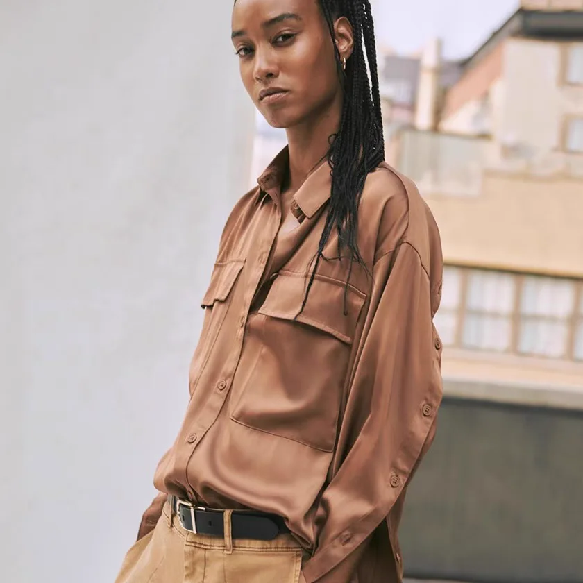 

Cool Button up Long Sve Satin irt Женский свободный топ Весна Лето lectual Sle Commute Faion Смесь полиэстера