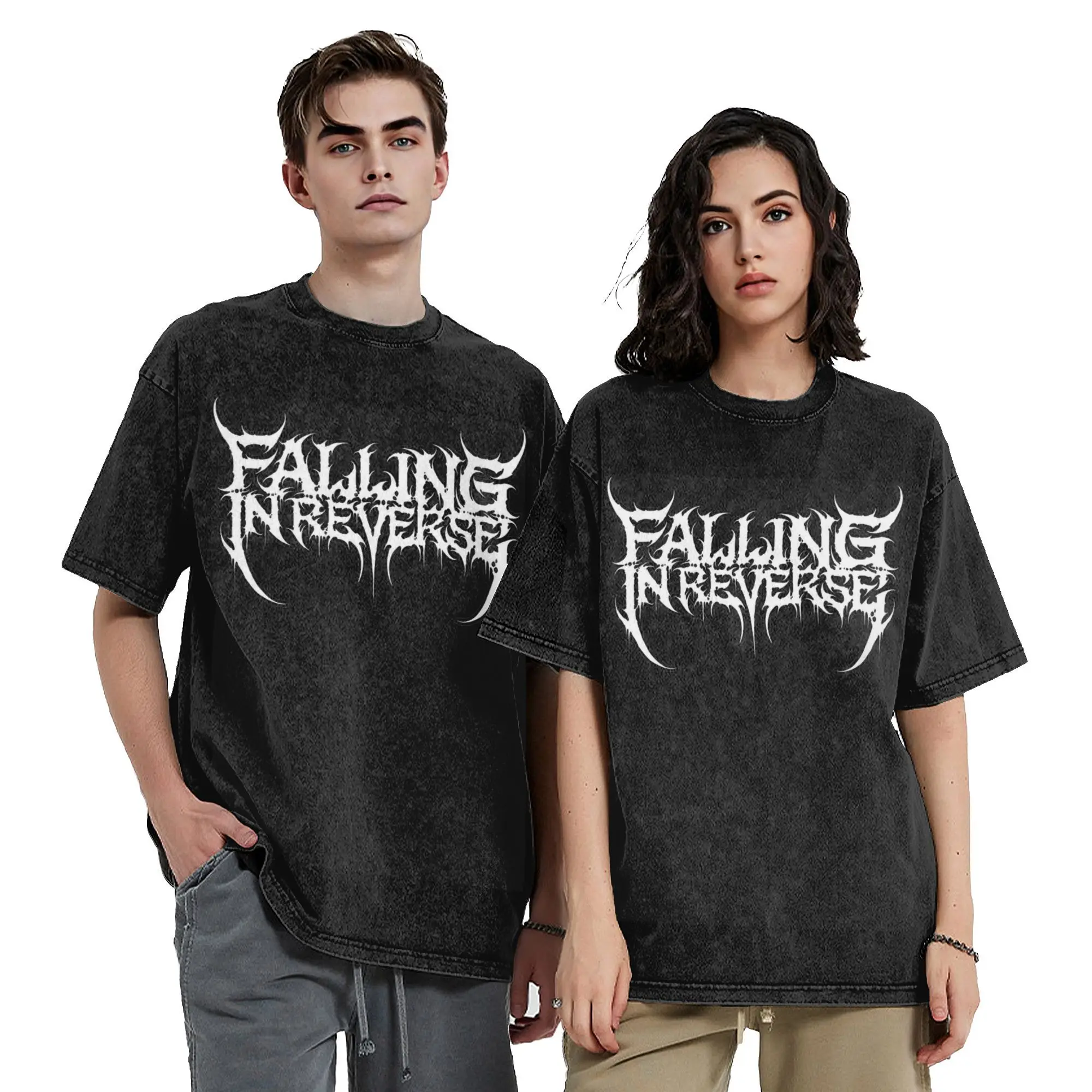 Falling In Reverse Heavy Metal Band Washed T Shirt Fashion Streetwear for Men Women Pop Punk Loose T-Shirts Tee Short Sleeve