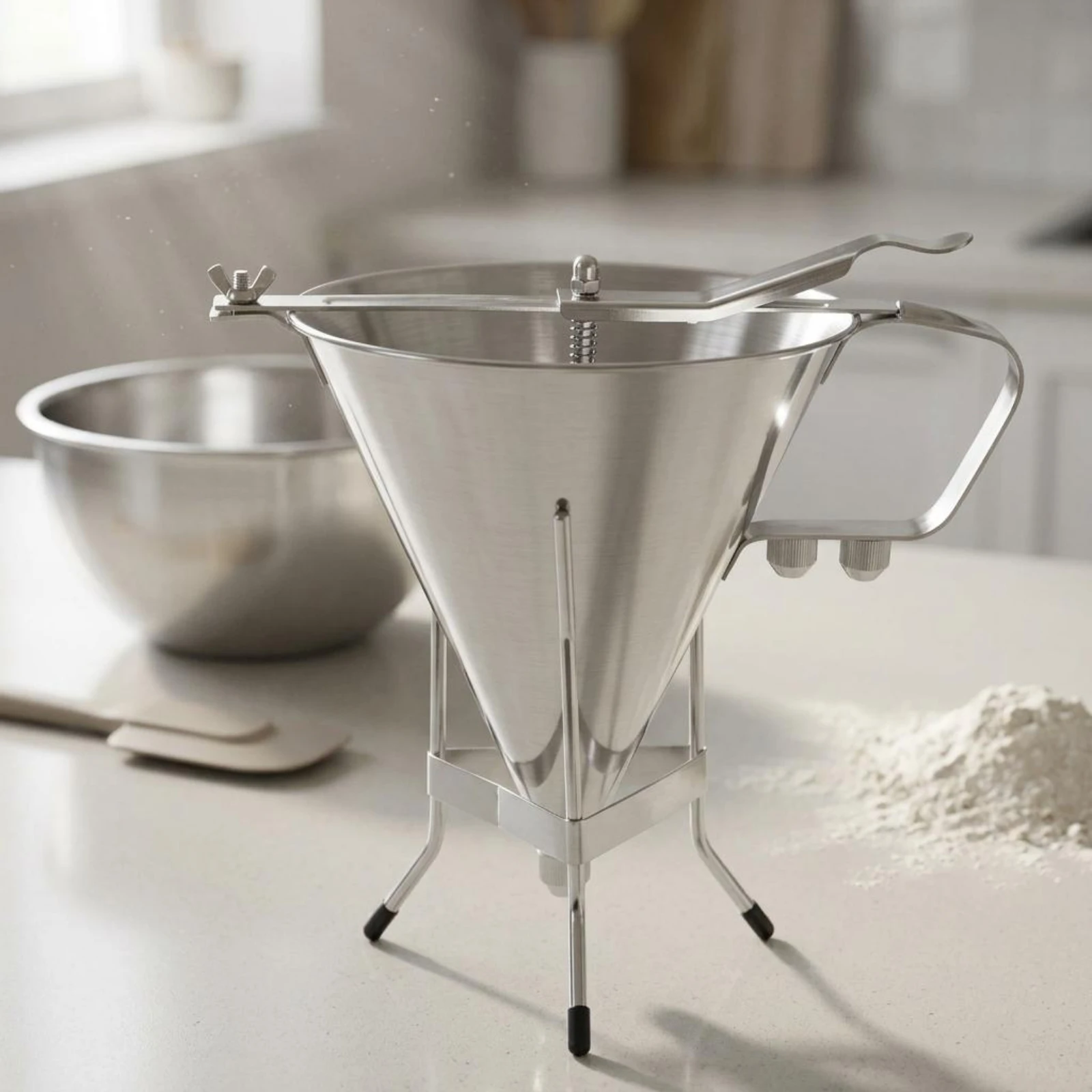 Batter Dispenser Funnel Conical Pancake Batter Dispenser Stainless Steel Funnel Narrow Outlet Baking Tool Side Handle