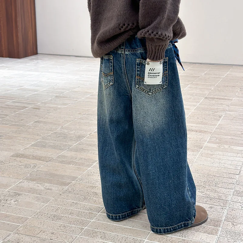 الفتيات السراويل الخريف الكورية الرجعية الدنيم فضفاضة عارضة واسعة الساق السراويل المألوف اليومية تنوعا مزاجه ملابس بسيطة