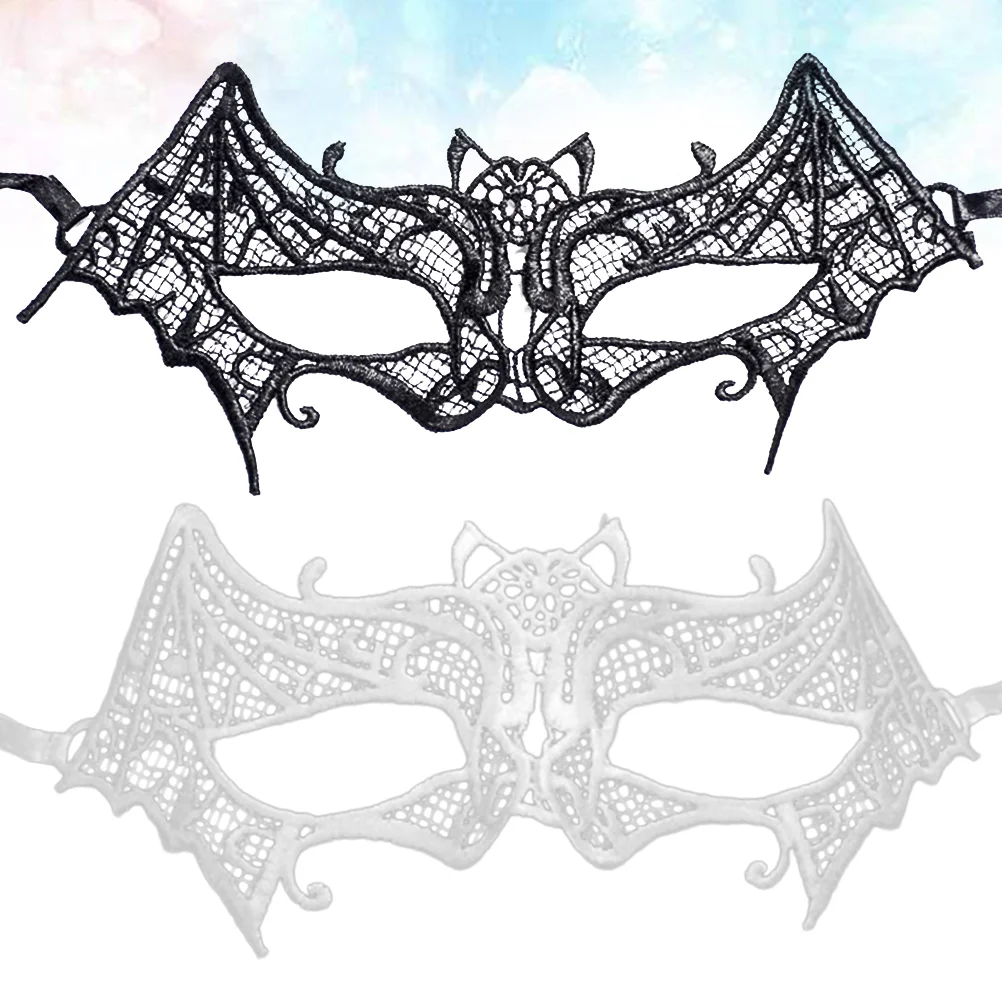 2pcs Lace Bat Masks Half Face Mask Party Costume Accessory for Halloween Carnival Masquerade (Black+Beige)