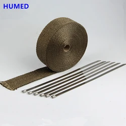 1.5mm*25mm*15m Exhaust Heat Wrap Roll for Motorcycle Fiberglass Heat Shield Tape with Stainless Ties