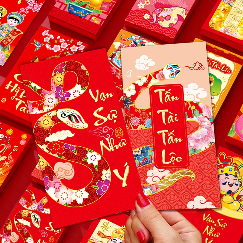 6Pcs Creative Cartoon Red Envelopes 2025 New Year Red Pocket Money Packing Bag Hongbao Spring Festival Red Packets Decoration