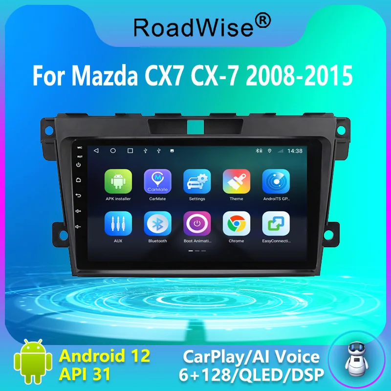 

Roadwise 8 + 256 Android автомобильный радиоприемник, мультимедиа для Mazda CX-7 CX7 CX 7 2008 - 2013 2014 2015 4G Wifi GPS DVD 2DIN Автомагнитола Carplay