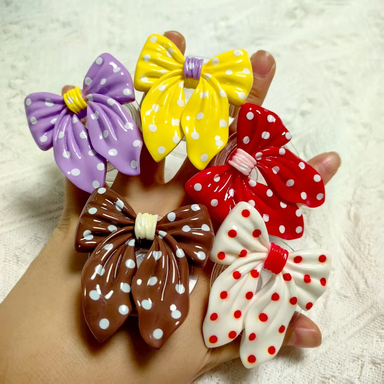 

Держатель для телефона с лентой в горошек и бантом, универсальный держатель Smart Tok, поддержка iPhone, Samsung Grip Tok, складная розетка, ленивый кронштейн